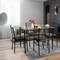 Black Iron Dining Set with Tempered Glass Table and 4 Cushioned Chairs